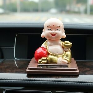 Solar Powered Laughing Buddha Figurine | Feng Shui Nodding Decor